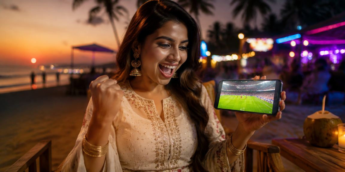 Mobile user navigating payment options at a beach resort in Goa